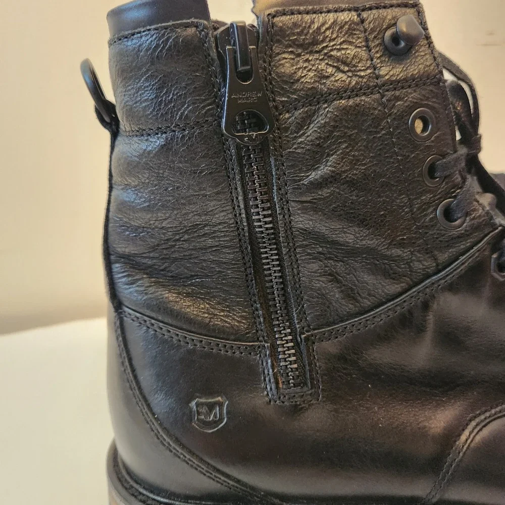 Andrew Marc AMRUTL Black Leather Faux Fur Lined Combat Boots Mens 11 USA 45 EUR